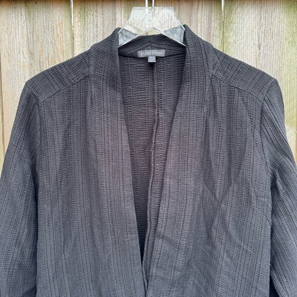 Eileen Fisher Cardigan Top Blazer Long Sleeves Waffle Knit  Black XL Capstone - Picture 3 of 7